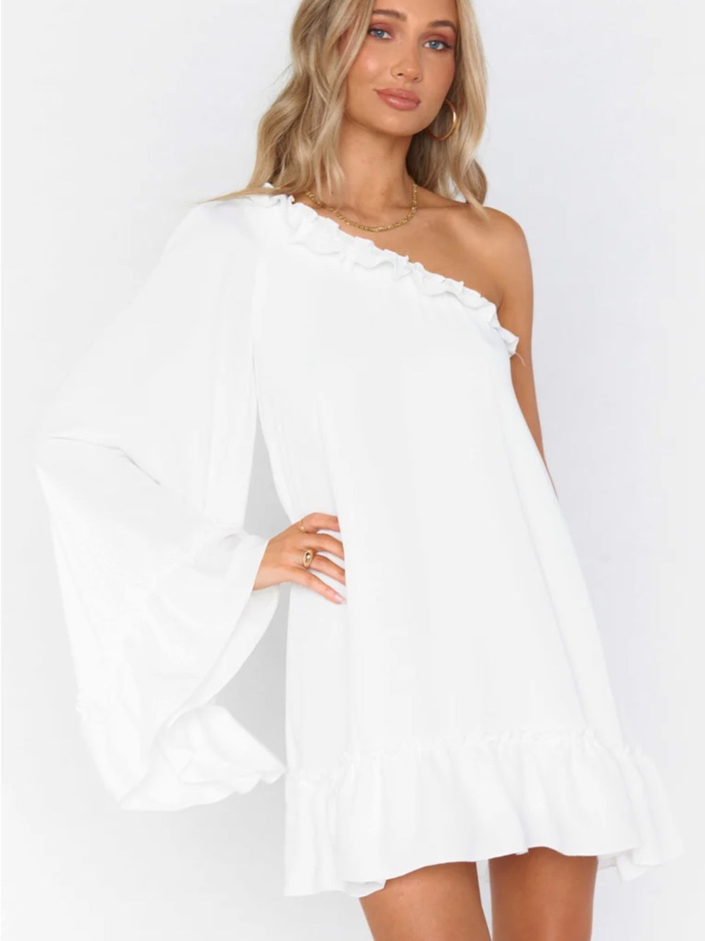 Show Me Your MuMu Wonder White One-Shoulder Ruffle Mini Dress - bridal
